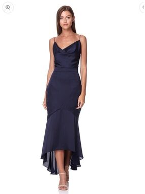 Sleek Navy Satin High-Low Slip Dress